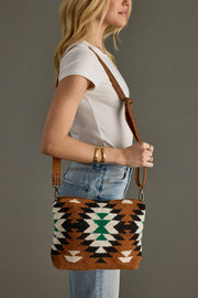 brown, black, green and white western crossbody bag, western crossbody, aztec-inspired crossbody, women's crossbody bag