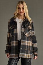 black, tan and gray plaid jacket, women's jacket, neutral jacket, fall jacket, neutral shacket