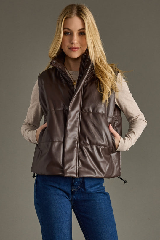 brown leather vest, leather vest, brown vest, fall vest, winter vest, neutral vest, women's vest