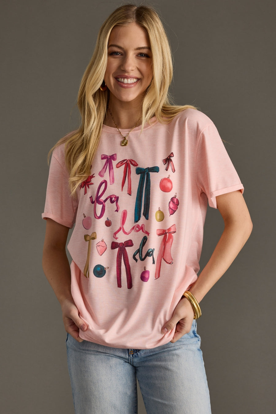 Fa La La and bow design graphic t-shirt