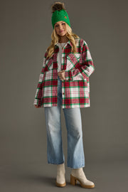 red, green and white plaid jacket, Christmas jacket, Christmas plaid