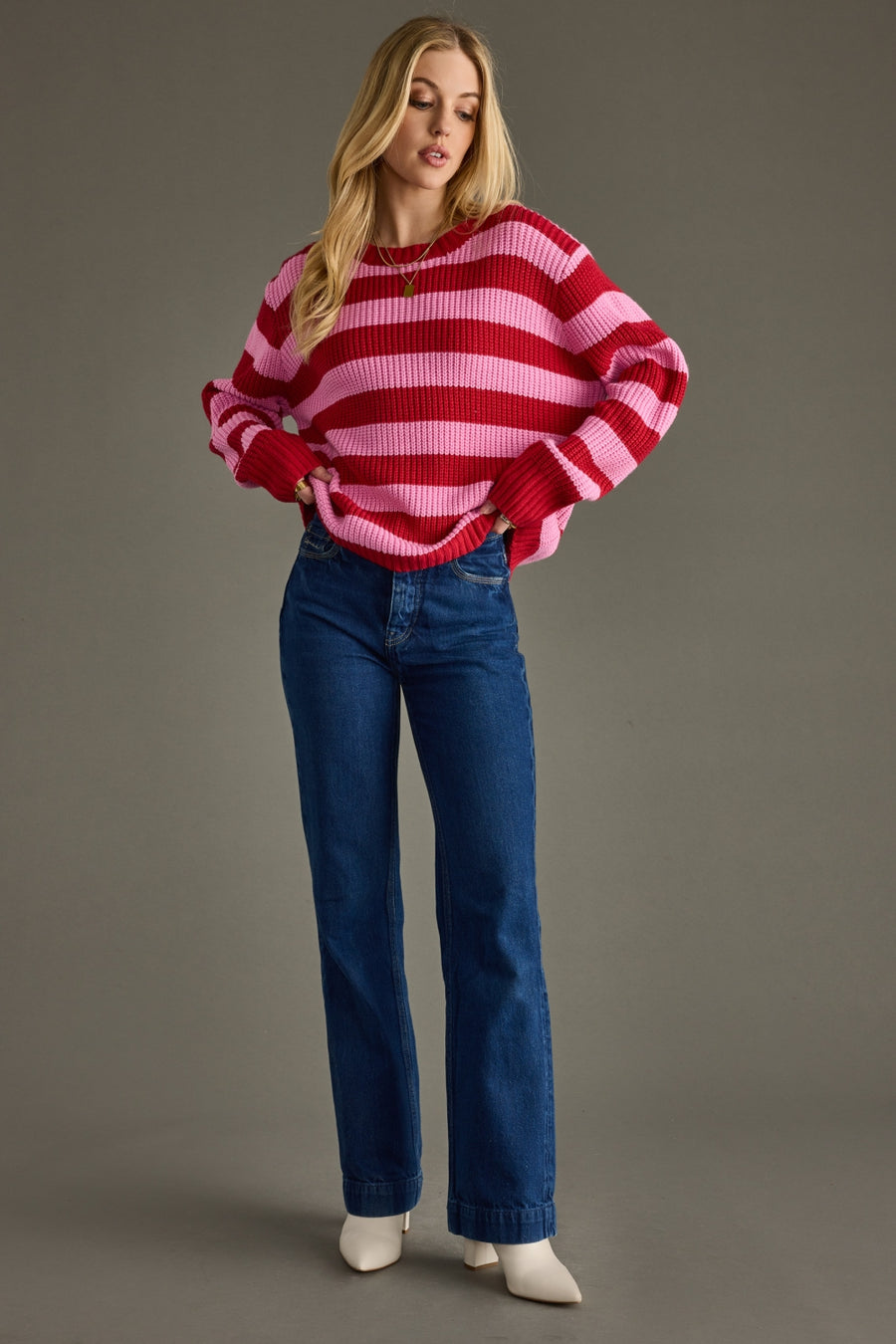 pink and red striped sweater, striped sweater, Christmas sweater, winter sweater, women's sweater