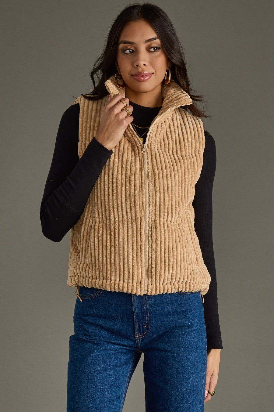 tan corduroy vest, tan vest, corduroy vest, fall vest, winter vest, women's vest, neutral vest