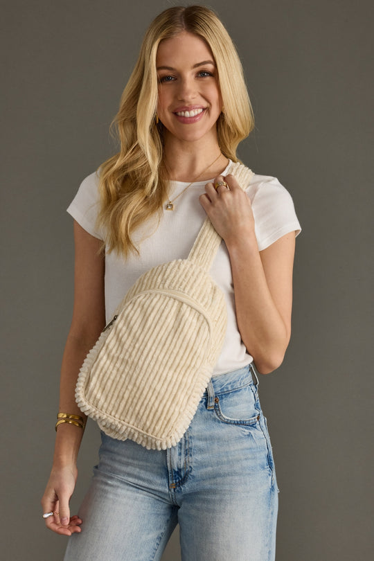 cream corduroy sling bag