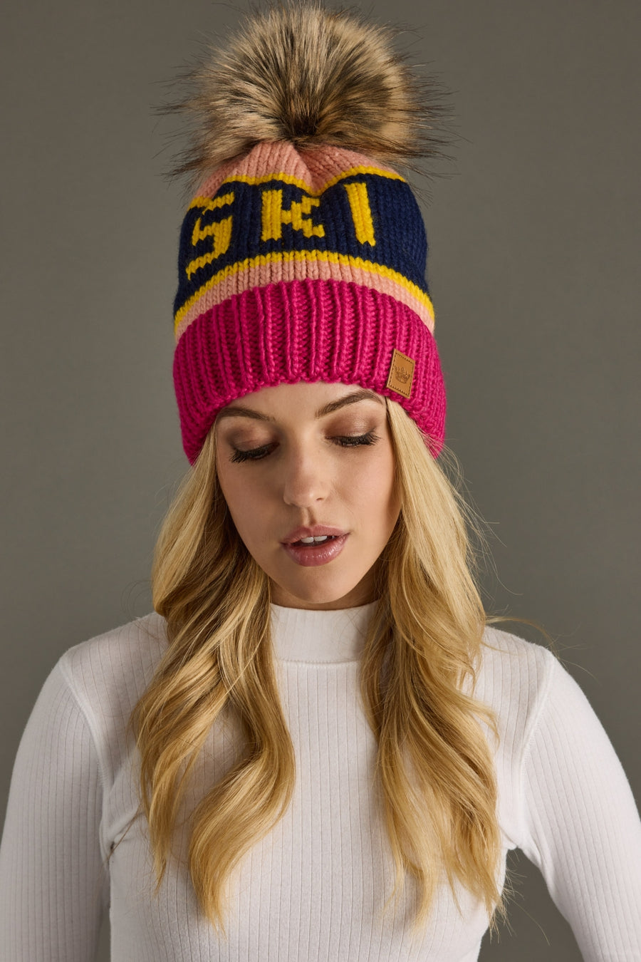 Tahoe Pom Hat - Pink & Navy