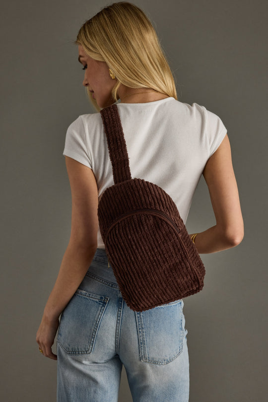 brown corduroy sling bag