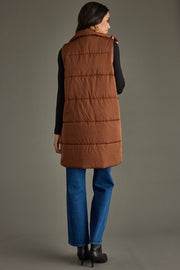 brown long puffer vest, long vest, neutral vest, women's vest, fall vest