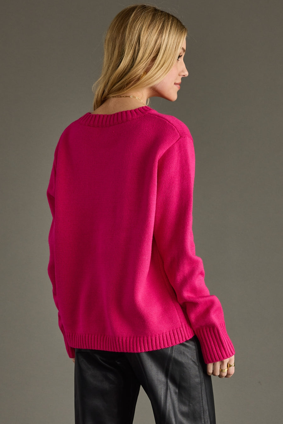 bright pink apres sweater, apres sweater, colorful sweater, women's sweater, ski sweater, winter sweater
