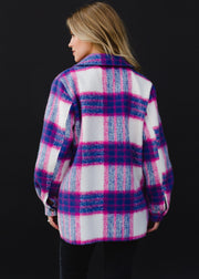 blue, pink and white plaid jacket, colorful jacket