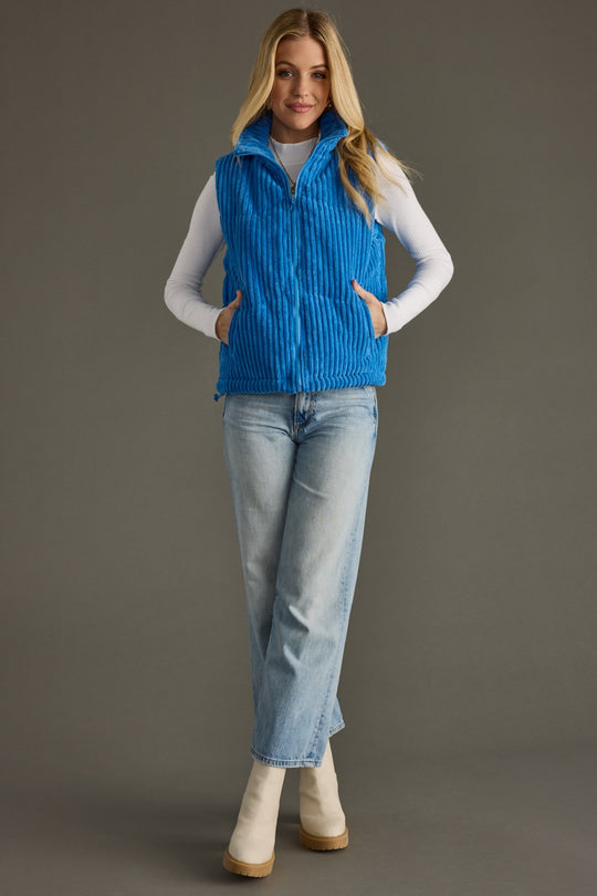 blue corduroy vest, corduroy vest, women's vest, colorful vest, blue vest, winter vest, layering piece