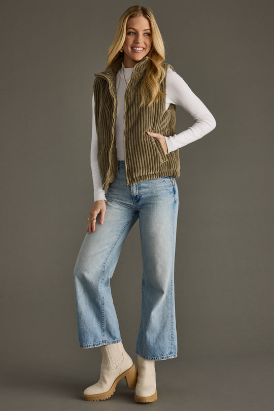 olive corduroy vest, corduroy vest, olive vest, fall vest, winter vest, women's vest