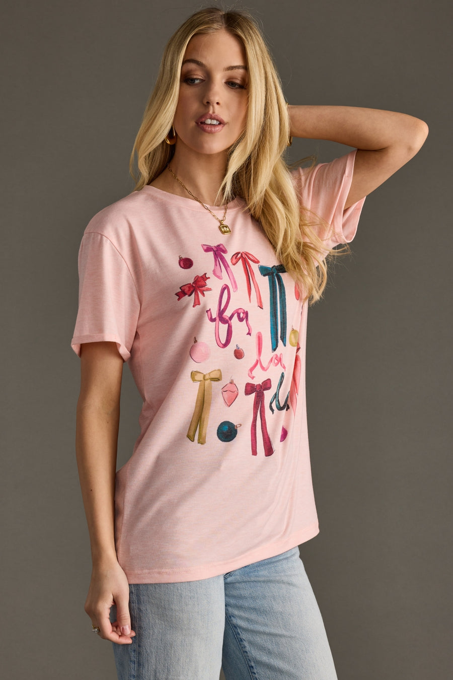 Fa La La and bow design graphic t-shirt