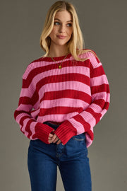 pink and red striped sweater, striped sweater, Christmas sweater, winter sweater, women's sweater