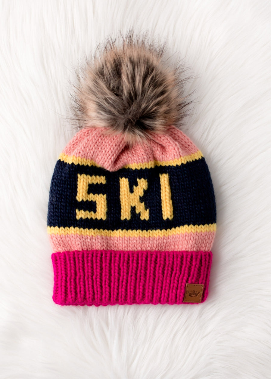 Tahoe Pom Hat - Pink & Navy