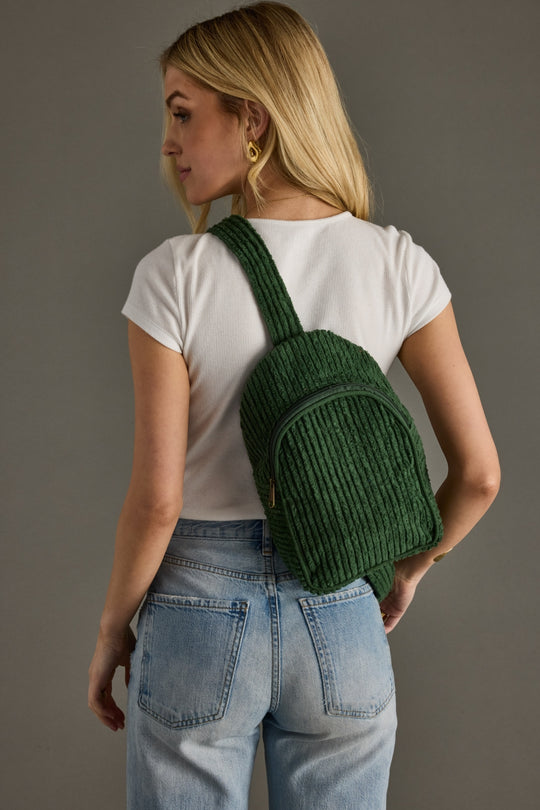 dark green corduroy sling bag
