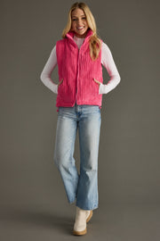 pink corduroy vest, pink vest, bright pink vest, corduroy vest, women's vest, winter vest, colorful vest