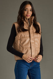 tan leather vest, tan vest, leather vest, vegan leather vest, fall vest, winter vest, neutral vest, women's vest