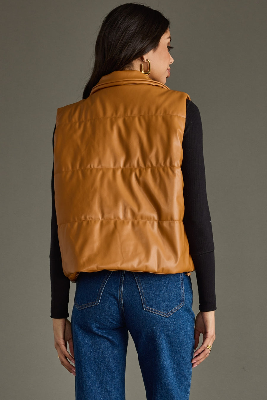 camel leather vest, leather vest, camel vest, fall vest, winter vest, puffer vest, neutral vest, women's vest