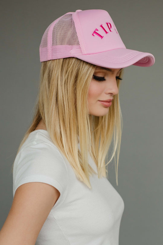 light pink tipsy trucker hat, light pink trucker hat, tipsy trucker hat, women's trucker hat, colorful trucker hat, monochromatic trucker hat