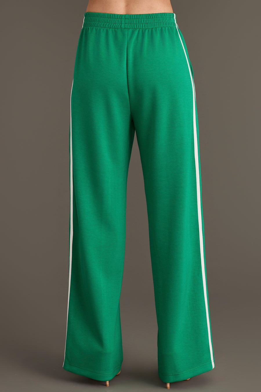 Panache Apparel Collection green lounge sweatpants featuring an elastic waistband and a single white stripe down each leg.