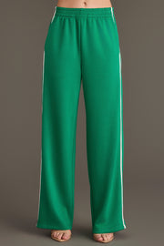 Panache Apparel Collection Green Lounge Sweatpants in bright green with a wide-leg fit, an elastic waistband, and a white stripe down each side.