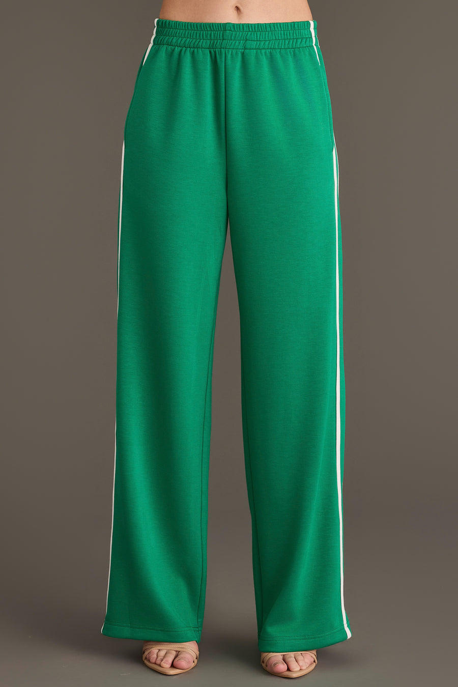 Panache Apparel Collection Green Lounge Sweatpants in bright green with a wide-leg fit, an elastic waistband, and a white stripe down each side.