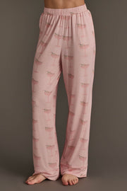 Pale pink Christmas Cocktails Jersey Pajama Set pants featuring an all-over print of festive cocktails.