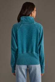 Back view of Panache Apparel’s dark teal women’s quarter zip sweatshirt.
