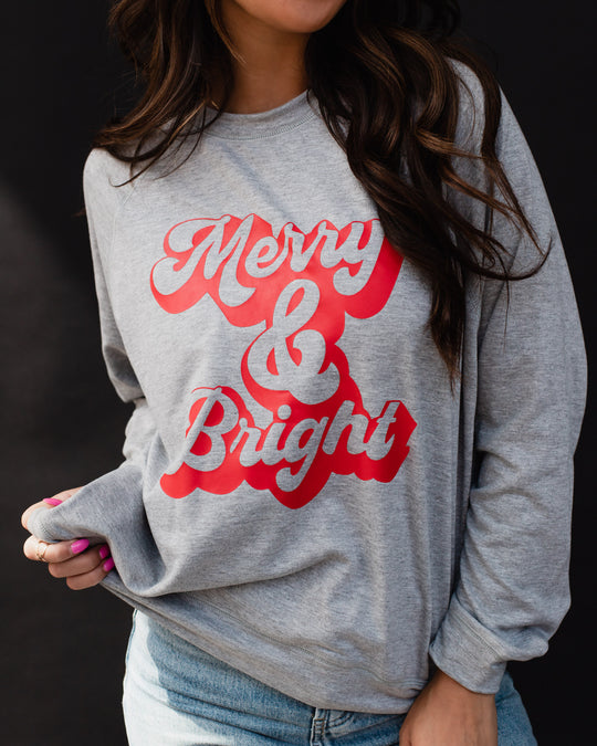 Merry & Bright Sweatshirt - Gray & Red
