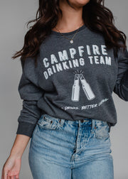 gray campfire drinking team graphic sweatshirt