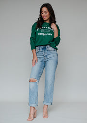 white and green stay at home social club homebody sweatshirt