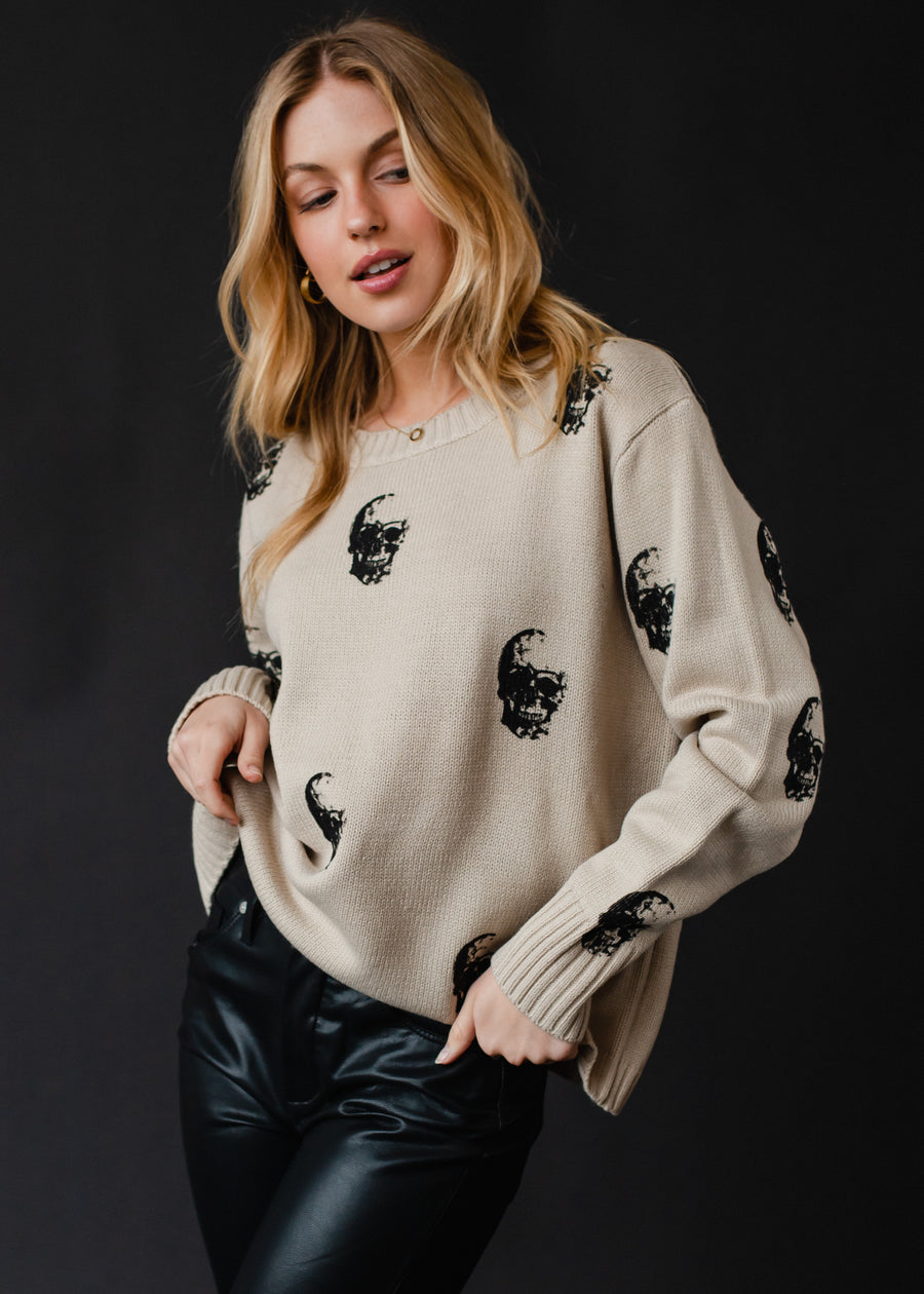 Salem Skull Sweater - Tan