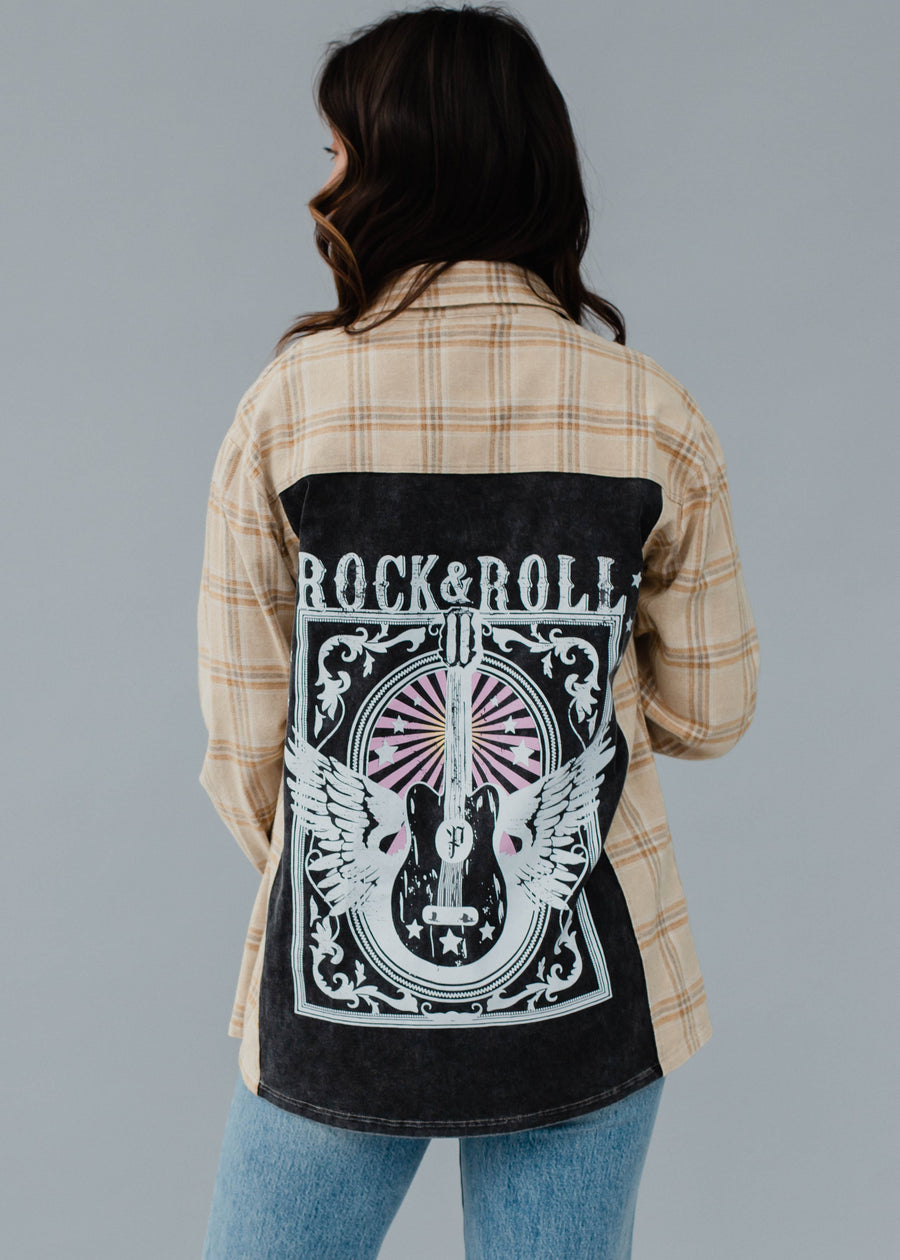 Rock & Roll Patch Flannel - Tan