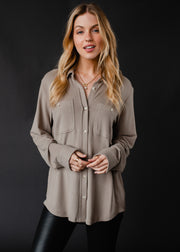 Mindi Super Soft Button Up - Taupe