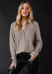 Mindi Super Soft Button Up - Taupe