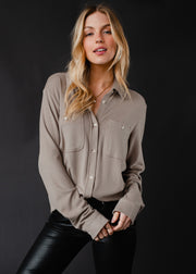 Mindi Super Soft Button Up - Taupe