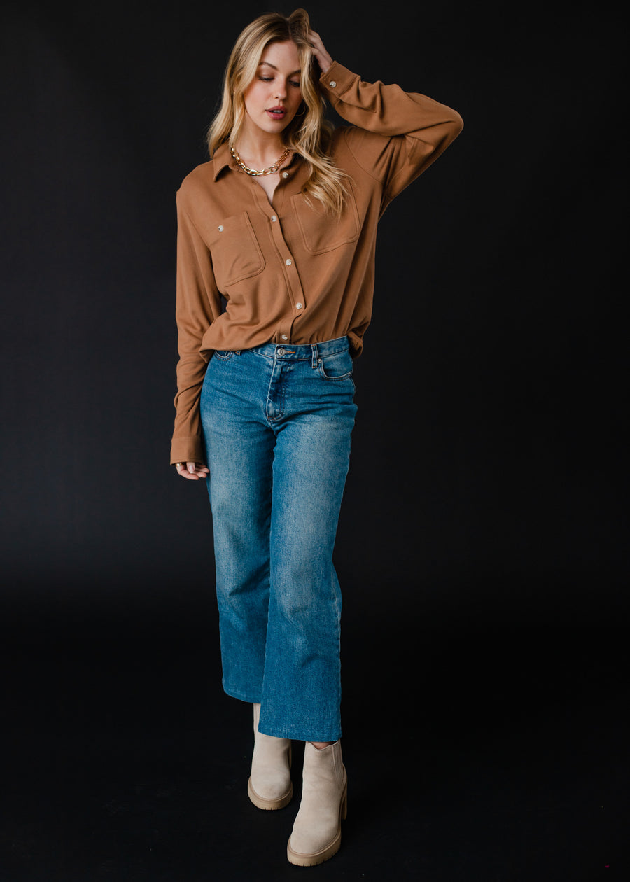 Mindi Super Soft Button Up - Dark Tan