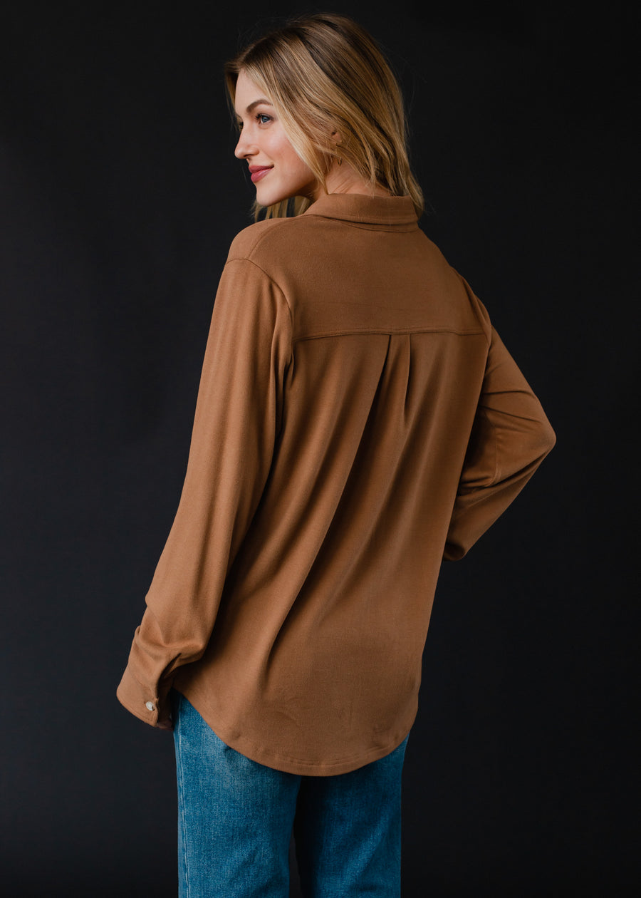 Mindi Super Soft Button Up - Dark Tan