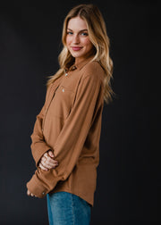 Mindi Super Soft Button Up - Dark Tan