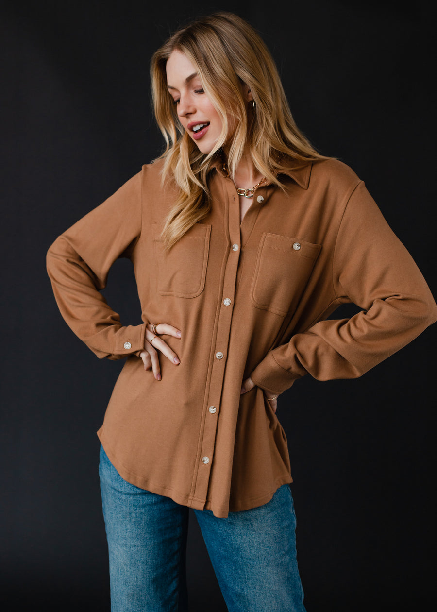 Mindi Super Soft Button Up - Dark Tan