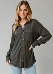 Mindi Super Soft Button Up - Dark Gray