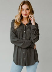 Mindi Super Soft Button Up - Dark Gray