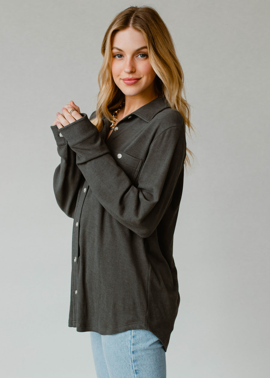 Mindi Super Soft Button Up - Dark Gray