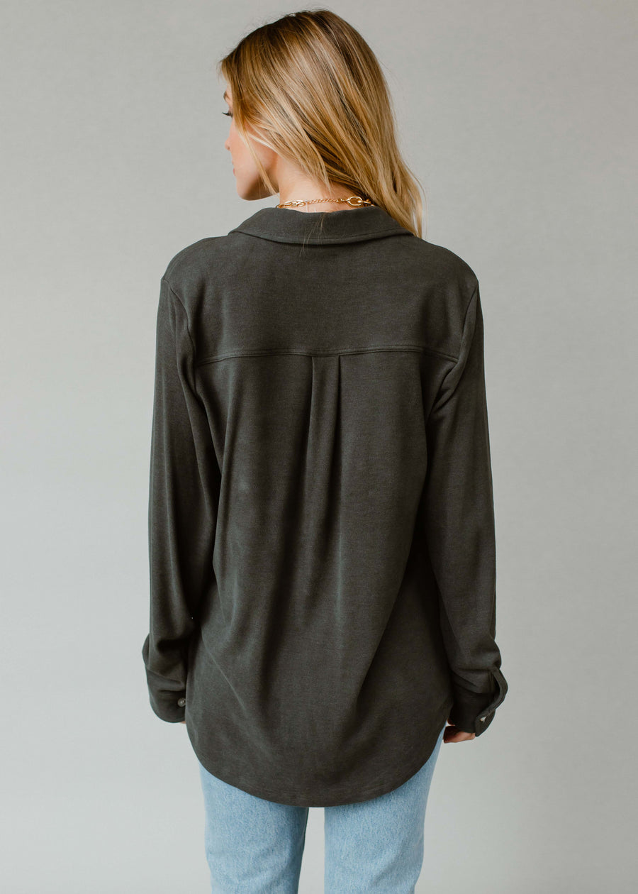 Mindi Super Soft Button Up - Dark Gray