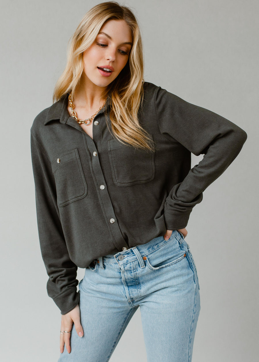 Mindi Super Soft Button Up - Dark Gray