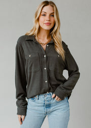 Mindi Super Soft Button Up - Dark Gray