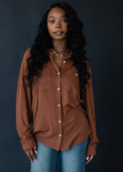 Mindi Super Soft Button Up - Brown