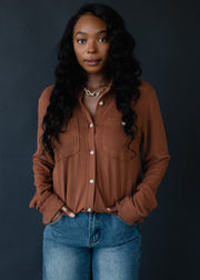 Mindi Super Soft Button Up - Brown