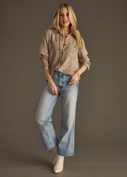 Mindi Super Soft Button Up - Taupe