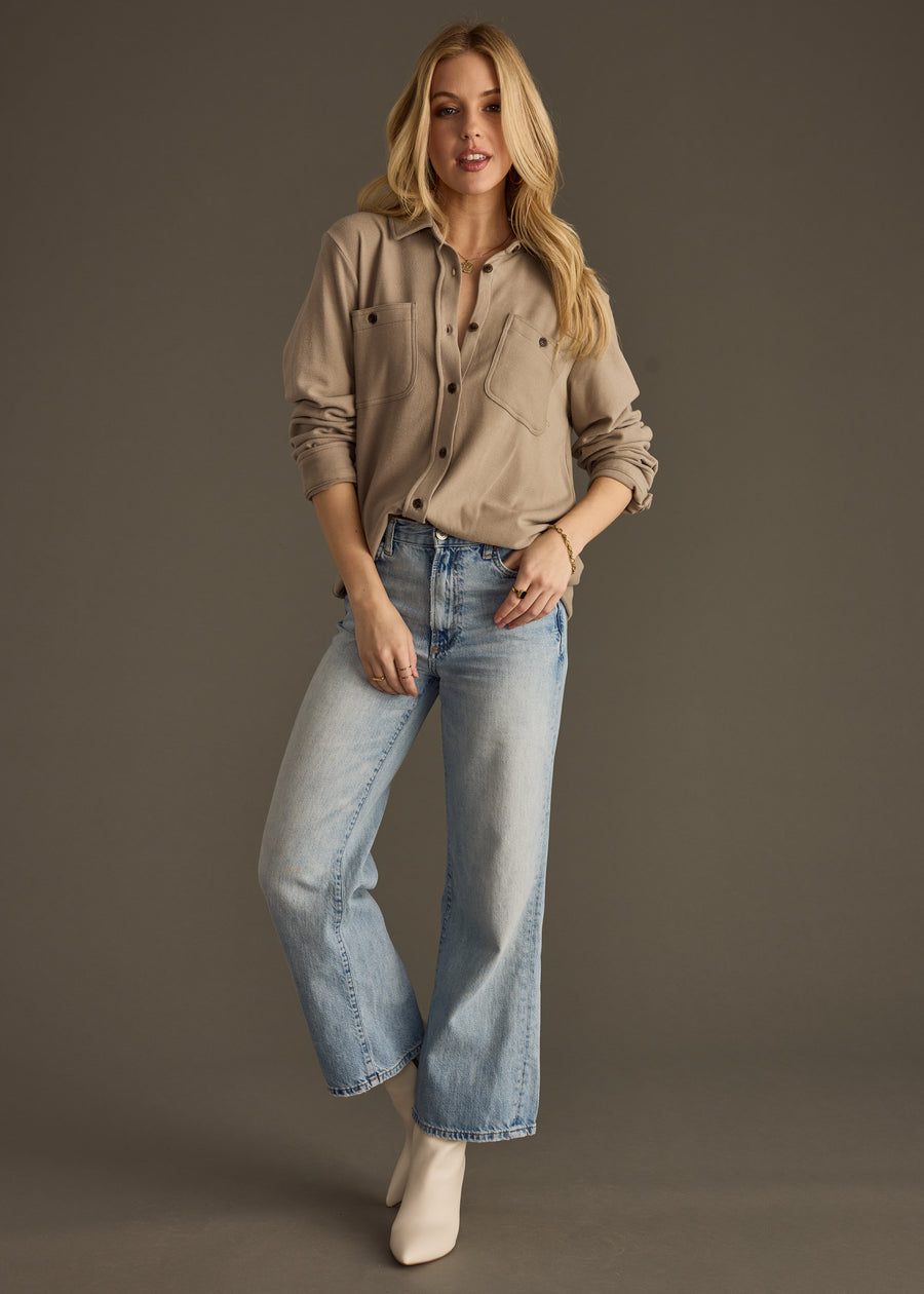 Mindi Super Soft Button Up - Taupe